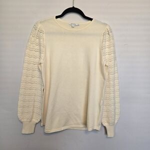 Chicos Cream Sweater with Lace Sleeves